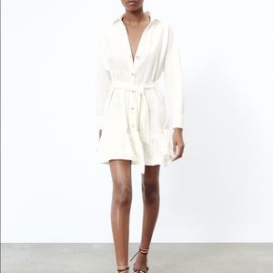 Zara cream linen blend shirt dress - brand new w/ tags